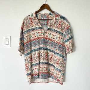 Zara Geometric Print Button Up Tshirt, Size L
